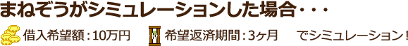 借入希望額:10万円 希望返済期間:3ヶ月 でシミュレーション!